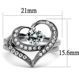 Women's Heart Shaped Wedding Engagement Ring Stainless Steel Ring with AAA Grade Clear CZ