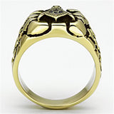 Men's Mason Cobblestone Design Masonic Freemason Ring Stainless Steel with Yellow Gold Plating