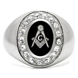 Mens Halo Masonic Lodge Mason's Ring in Stainless Steel with Crystal Accent Stones