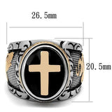 Edwin Earls Men's Black & Rose Gold Plated Stainless Steel Christian Cross Faith Ring