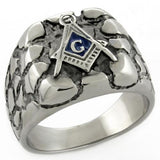 Men's Mason Cobblestone Design Masonic Freemason Ring Stainless Steel