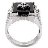 Men's Masonic Lodge Free Mason Ring Black Agate Stone and Stainless Steel