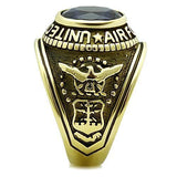 Men's Yellow Gold Plated United States Air Force Class Style Ring Stainless Steel Sapphire Blue Color Stone