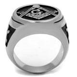 Men's Masonic Lodge Free Mason Ring in Black Stainless Steel