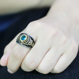 Men and Women United States Air Force Ring Military Rings Topaz Blue Stone Stainless Steel SZ 5-13