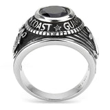 United States US Coast Guard Ring Military Rings Blue Stone Stainless Steel