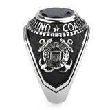 United States US Coast Guard Ring Military Rings Blue Stone Stainless Steel