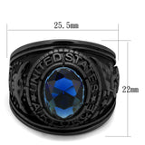 Men's United States Air Force Military Ring in Stainless Steel Black Plated with Blue Stone