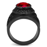 Men's United States Marines  Military Ring in Stainless Steel Black Plated with Red Synthetic Stone