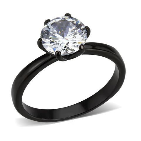 Women's 2 Ct Round Cut CZ Black Plated Stainless Steel Solitaire Ring