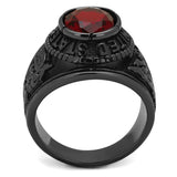 Men's United States Army Military Ring in Stainless Steel Black Plated Red Synthetic Stone