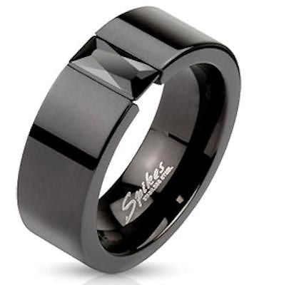 Men's Emerald Cut Black Cz Black Stainless Steel Wedding Band Ring - Edwin Earls Jewelry