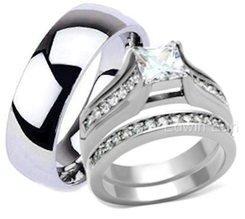 His Hers Stainless Steel Mens Titanium Wedding Ring Set - Edwin Earls Jewelry