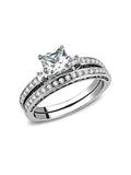 Women's Princess Cut CZ  3 Stone Wedding Ring Set Stainless Steel - Edwin Earls Jewelry
