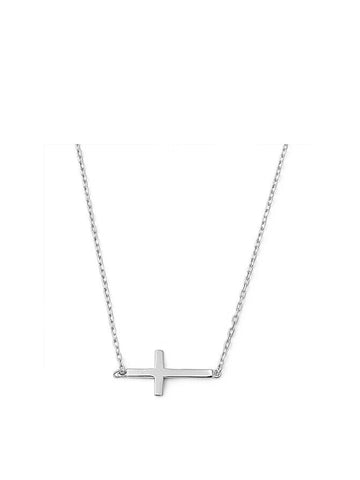 Women's 14k White Gold Plated Sideways Cross Necklace in Stainless Steel - EdwinEarls.com