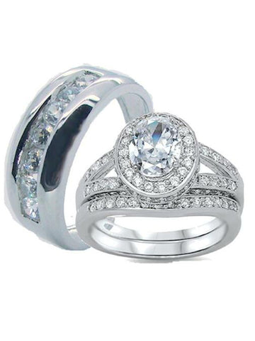 His and Hers Wedding Rings Solid 925 Sterling Silver Cz Wedding Ring Set - Edwin Earls Jewelry