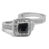 His Hers Wedding Ring Set Black Cz Sterling Silver and Titanium - Edwin Earls Jewelry