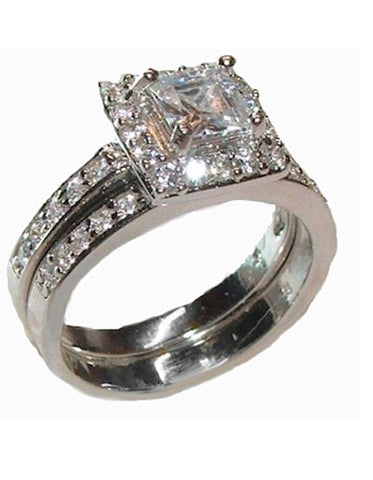 Women's  2 Piece Cz Sterling Silver Wedding Ring Engagement Set - Edwin Earls Jewelry