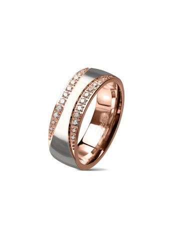 3-Piece Women's Rose Gold IP Stainless Steel Wedding Ring Set with Cubic  Zirconia, Size 10