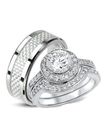 His Her Wedding Ring Set Sterling Silver & Stainless Steel. - Edwin Earls Jewelry