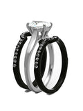 3 Piece Black Stainless Steel Wedding Ring Oval CZ Wedding Ring Set - Edwin Earls Jewelry
