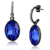 Oval Cut Sapphire Blue Cz Black IP Stainless Steel Dangle Hoop Earrings - Edwin Earls Jewelry