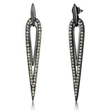 Smokey Topaz Crystal Studded Dangle Earrings Black IP Stainless Steel - Edwin Earls Jewelry