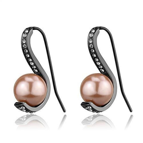 Peach Pearl Dangle Earrings Light Black IP (Gun IP) Stainless Steel - Edwin Earls Jewelry