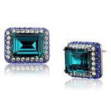 Emerald Cut Blue Zircon Earrings Black Plated Stainless Steel - Edwin Earls Jewelry