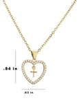 Women's 18kt Yellow Gold Plated Cubic Zirconia Heart Cross Pendant Necklace