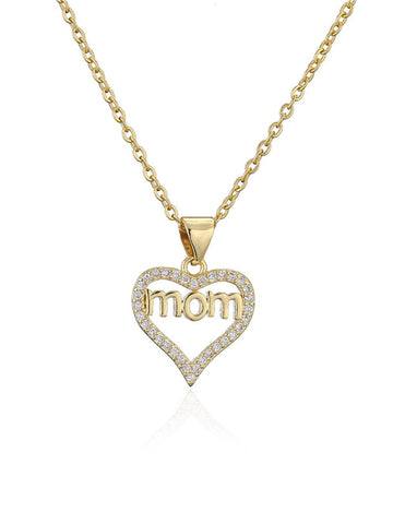 Women's 18kt Yellow Gold Plated Cubic Zirconia Mom Heart Pendant Necklace 16 inches