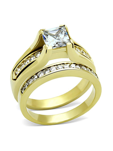 Women's Yellow Gold Plated Cz Wedding Engagement Ring Set