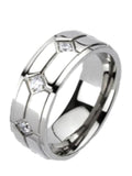His & Hers 3 Piece Halo Cz Wedding Band Ring Set Stainless Steel & Titanium - EdwinEarls.com