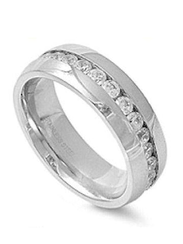Stainless Steel  Cz Eternity Wedding Engagement Band - Edwin Earls Jewelry