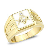 Men's Mason Masonic Lodge Ring in Stainless Steel 14kt Yellow Gold Plating