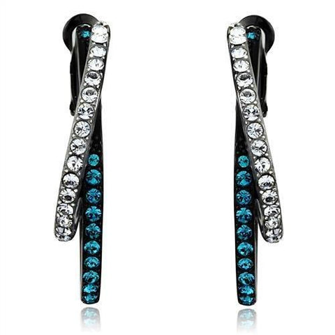 Two-Tone IP Black (Ion Plating) Stainless Steel Earrings with Top Grade Crystal  in Blue Zircon
