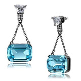 Light Black Plated Stainless Steel Earrings with Top Grade Crystal  in Sea Blue