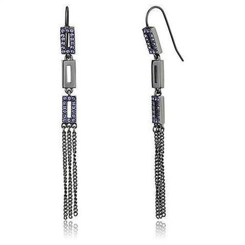 IP Light Black  (IP Gun) Stainless Steel Earrings with Top Grade Crystal  in Tanzanite