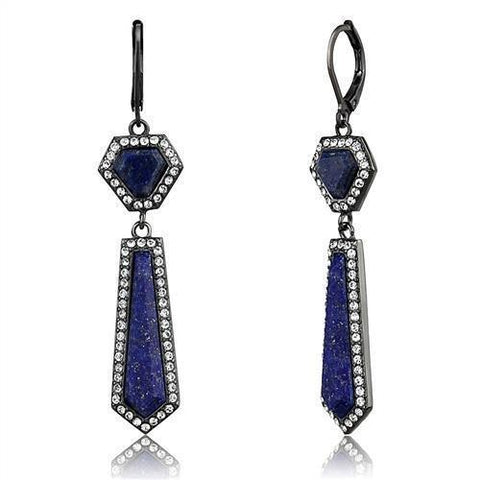 Women's Light Black Plated Stainless Steel Dangle Earrings with Blue Lapis Stones