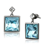 Light Black Plated  Stainless Steel Earrings with Top Grade Crystal  in Sea Blue