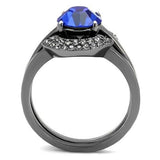 Women's Three Piece Blue CZ Black Plated Stainless Steel Wedding Ring Set