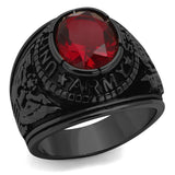 Men's United States Army Military Ring in Stainless Steel Black Plated Red Synthetic Stone