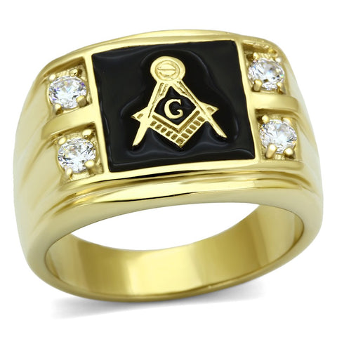 Men's Masonic Lodge Free Mason Ring in Yellow Gold Plated Stainless Steel