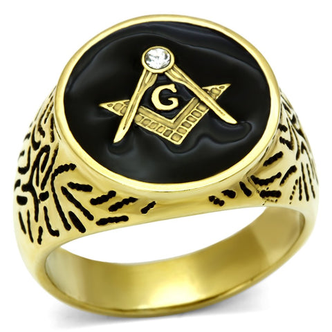 Men's Masonic Lodge Free Mason Ring in Yellow Gold Plated Stainless Steel