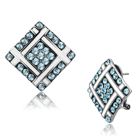 Unisex Blue Crystal Button Style Stud Earrings in Stainless Steel