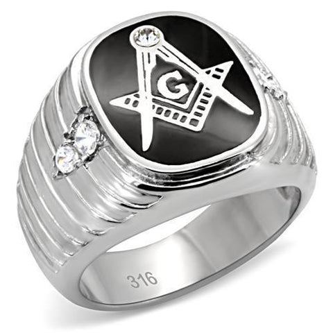 Men's Masonic  Mason Lodge Ring Stainless Steel And Black Expoxy and Silver Accents